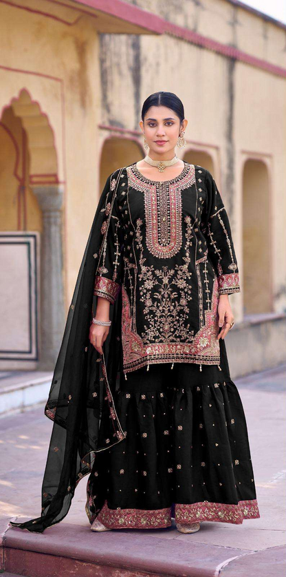 Readymade Silk Gharara Set – Antique Gold Embroidery | Wedding & Festive Wear