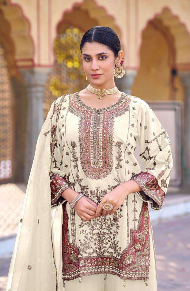 Readymade Silk Gharara Set – Antique Gold Embroidery | Wedding & Festive Wear