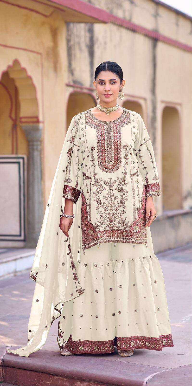 Readymade Silk Gharara Set – Antique Gold Embroidery | Wedding & Festive Wear