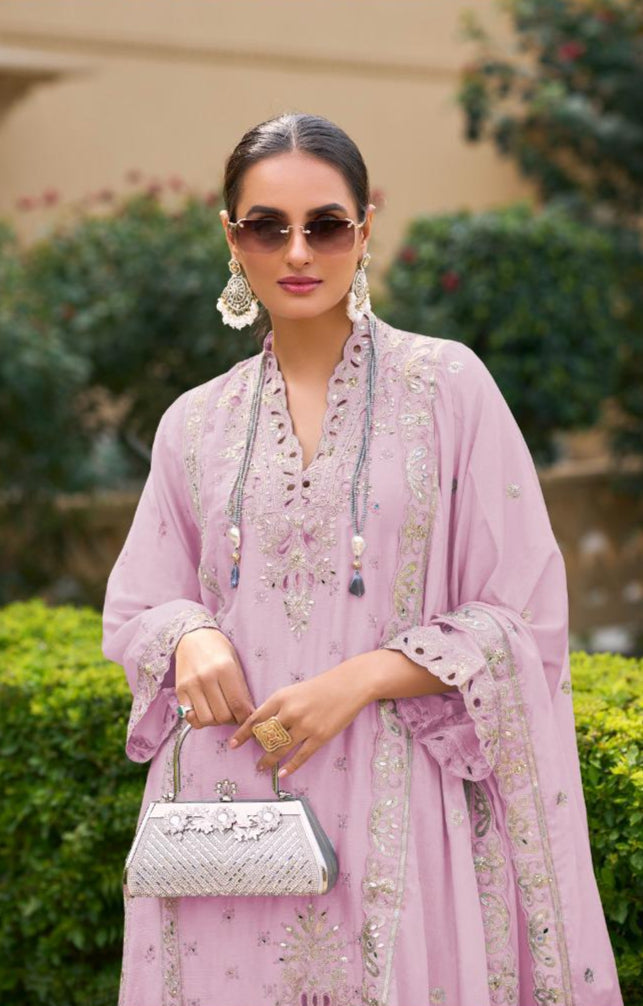 Luxury Pure Chinon Palazzo Suit – Cutwork & Zari Embroidery | Festive & Wedding Wear