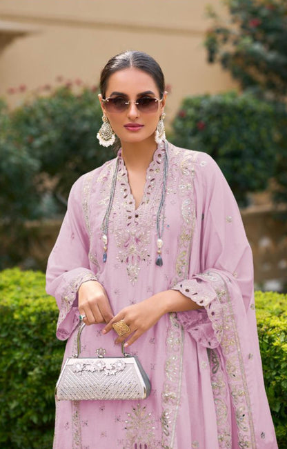 Luxury Pure Chinon Palazzo Suit – Cutwork & Zari Embroidery | Festive & Wedding Wear