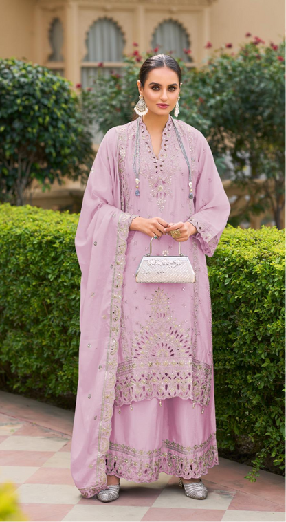Luxury Pure Chinon Palazzo Suit – Cutwork & Zari Embroidery | Festive & Wedding Wear