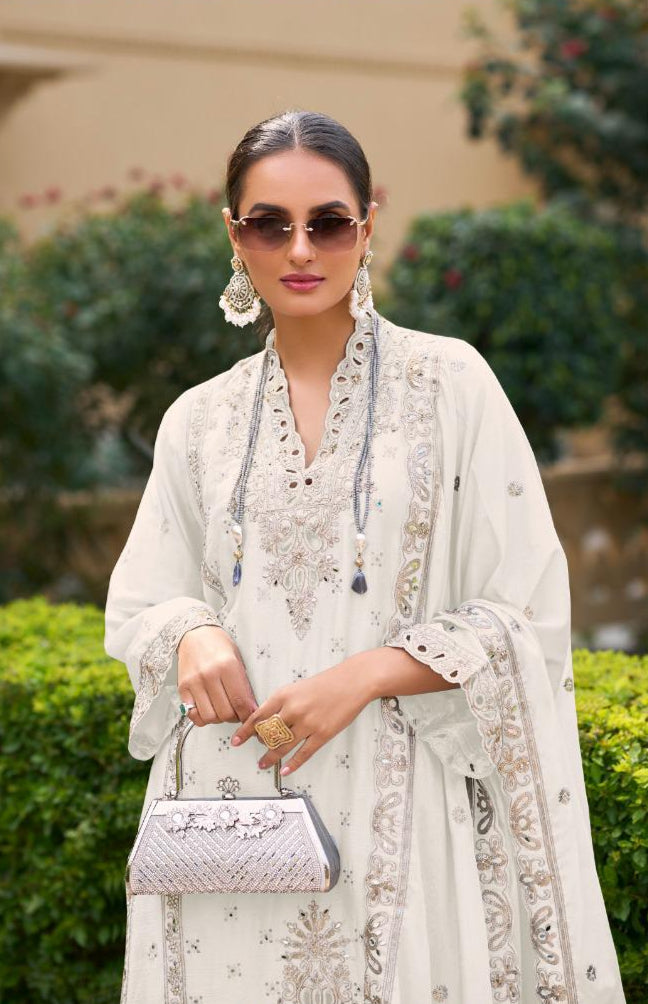 Luxury Pure Chinon Palazzo Suit – Cutwork & Zari Embroidery | Festive & Wedding Wear