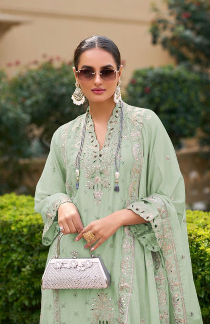 Luxury Pure Chinon Palazzo Suit – Cutwork & Zari Embroidery | Festive & Wedding Wear
