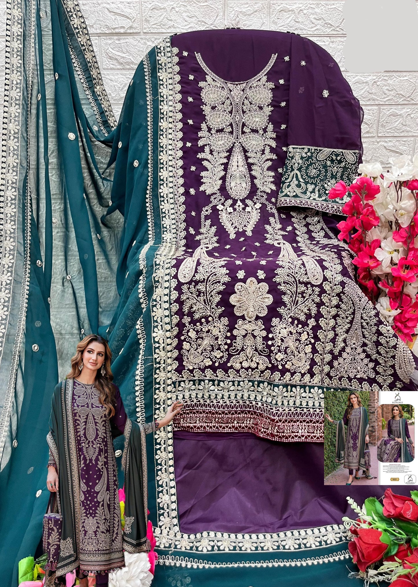 Jewel Tones Georgette Embroidery Suit