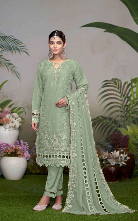 Sadabahar Pure Organza Suit – Hand Embroidered Elegance | Ramzan Eid Special