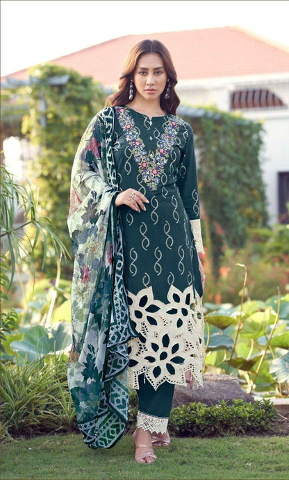 Sadabahar Pure Lawn Embroidered Suit with Chiffon Dupatta | Luxury Lawn Suit