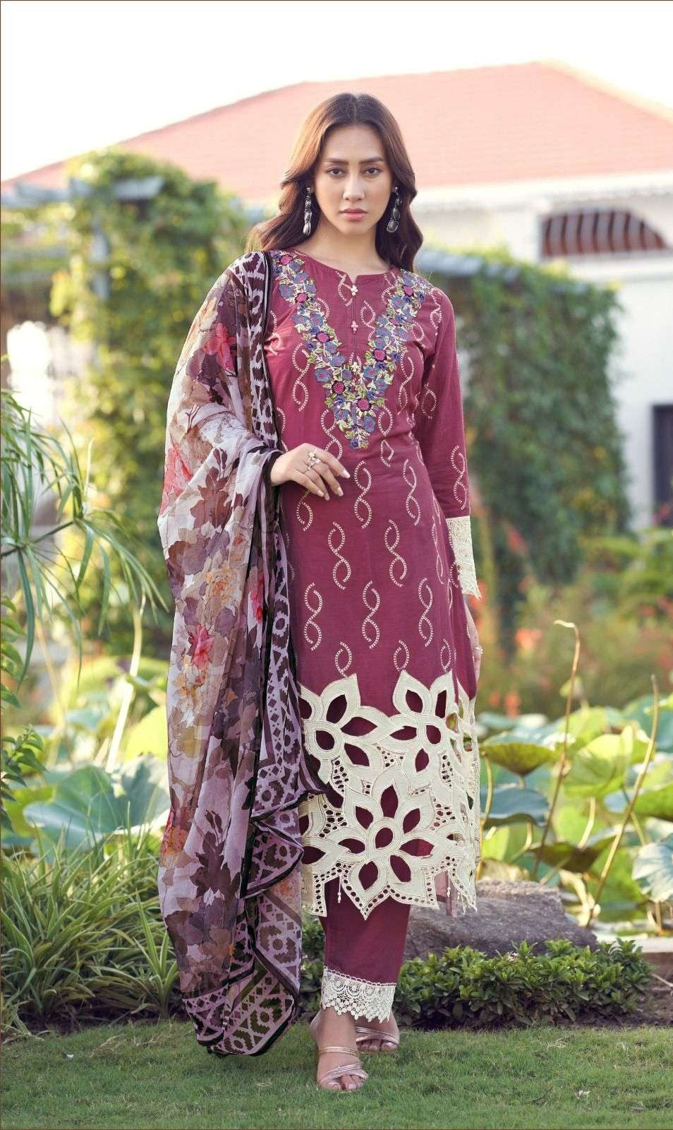 Sadabahar Pure Lawn Embroidered Suit with Chiffon Dupatta | Luxury Lawn Suit