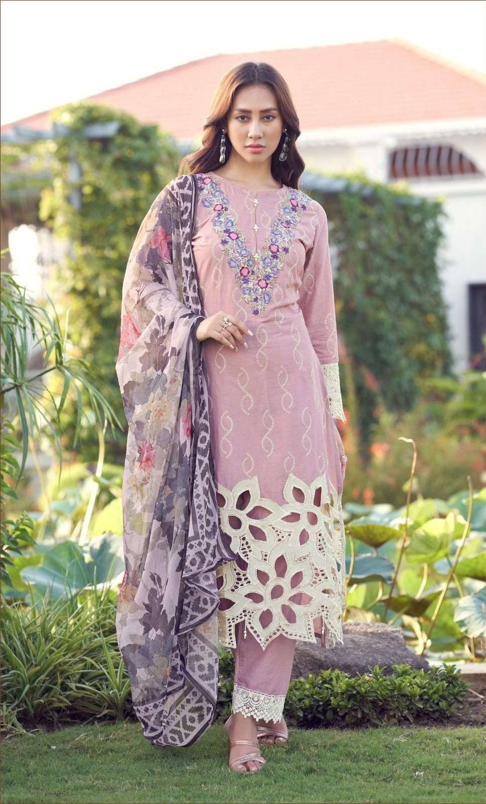 Sadabahar Pure Lawn Embroidered Suit with Chiffon Dupatta | Luxury Lawn Suit