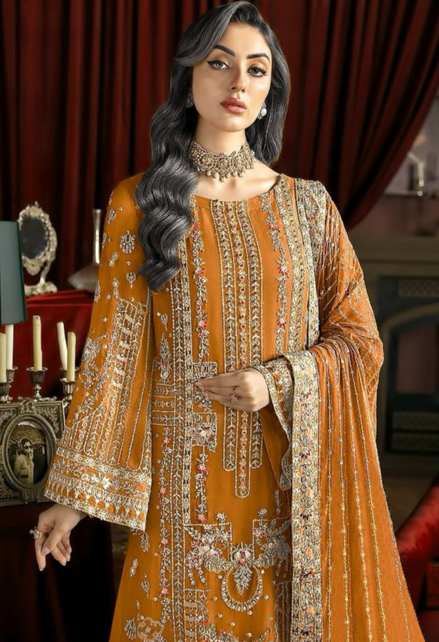 Haldi Yellow Georgette Unstitched Suit – Embroidered & Sequin Work | Haldi & Mehndi Wear