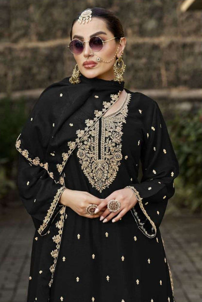 Pure Chinon Embroidered Palazzo Set – Gold Zari, Cutdana & Pearls | Bridal & Wedding Wear