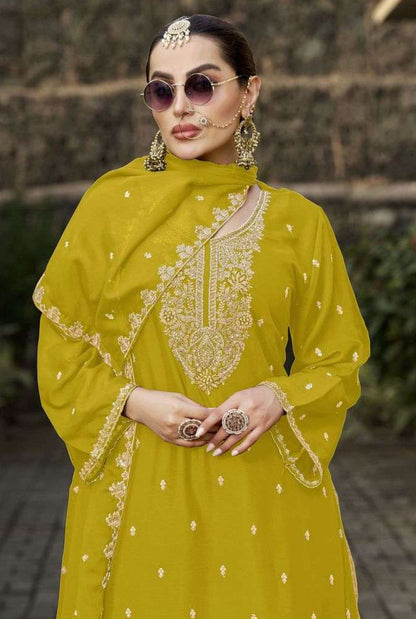 Pure Chinon Embroidered Palazzo Set – Gold Zari, Cutdana & Pearls | Bridal & Wedding Wear