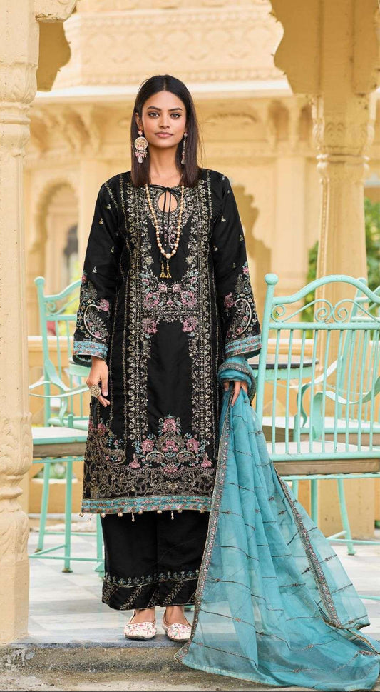 Luxury Organza Suit Set – Antique Gold Embroidery & Jarkand Stonework | Wedding Guest & Eid Wear