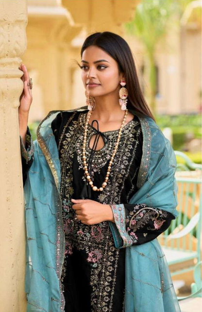 Luxury Organza Suit Set – Antique Gold Embroidery & Jarkand Stonework | Wedding Guest & Eid Wear