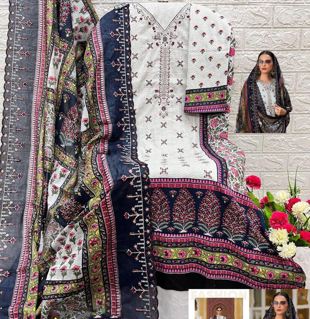 Heavy embroidered Suit with Embroidered Dupatta- White