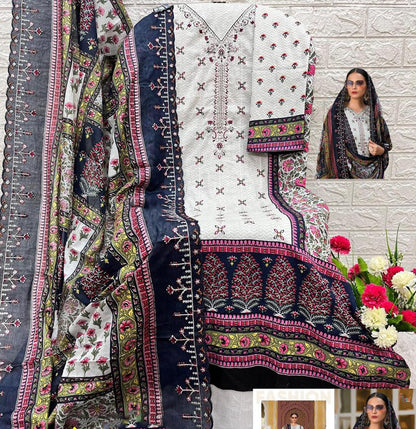 Heavy embroidered Suit with Embroidered Dupatta- White