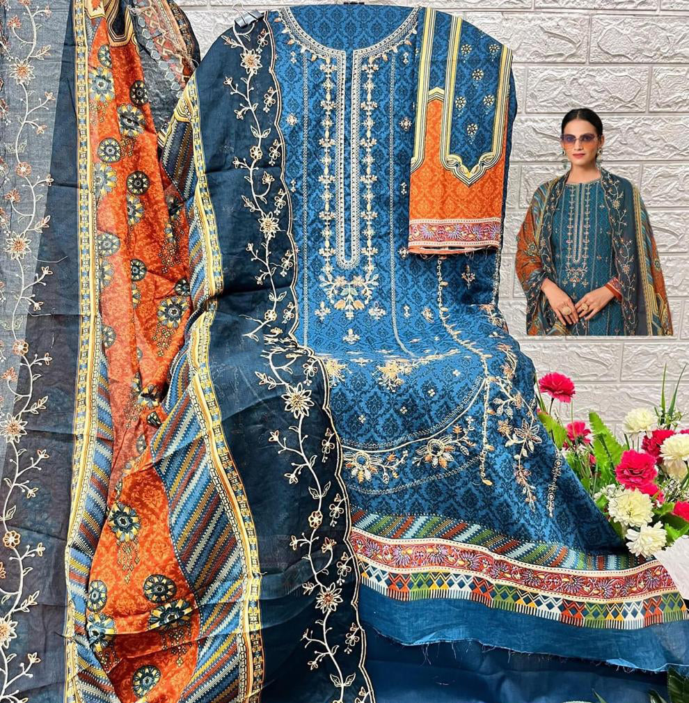 Heavy embroidered Suit with Embroidered Dupatta- Blue