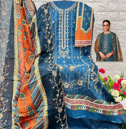 Heavy embroidered Suit with Embroidered Dupatta- Blue
