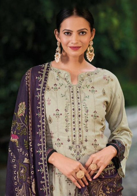 Heavy embroidered Suit with Embroidered Dupatta- Beige