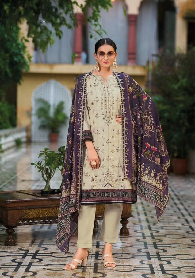 Heavy embroidered Suit with Embroidered Dupatta- Beige
