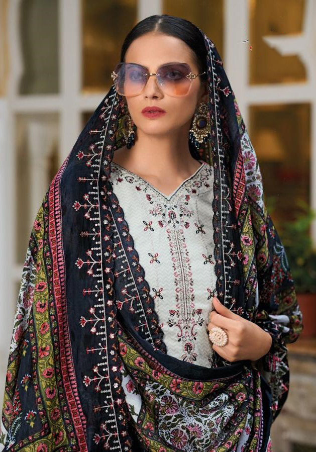 Heavy embroidered Suit with Embroidered Dupatta- White