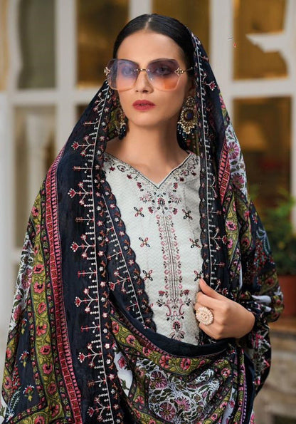 Heavy embroidered Suit with Embroidered Dupatta- White