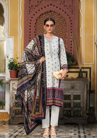 Heavy embroidered Suit with Embroidered Dupatta- White