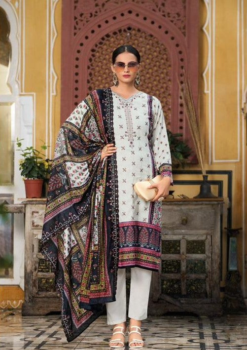 Heavy embroidered Suit with Embroidered Dupatta- White