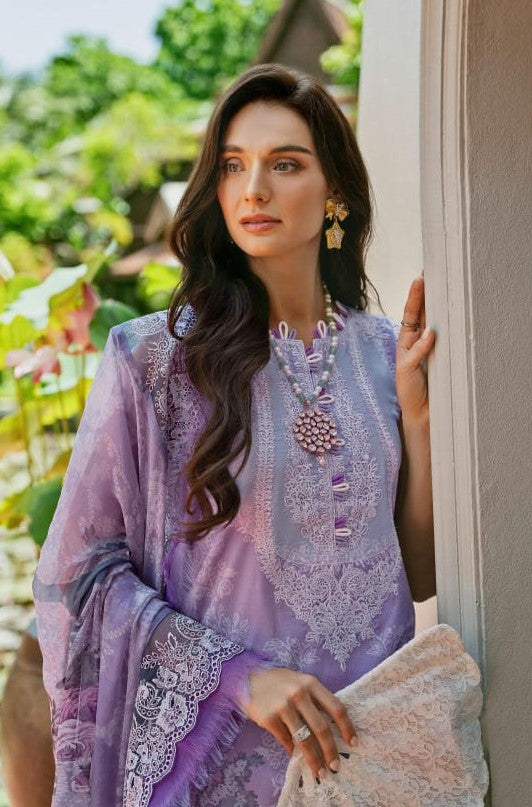 Self embroidered Suit with Embroidered Dupatta- Lilac