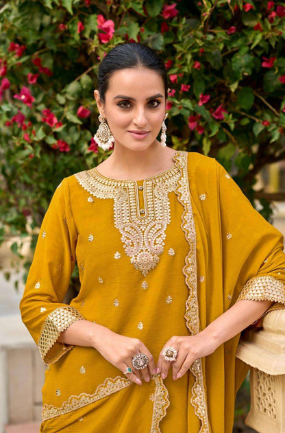 Pure Chinon Flared Palazzo Suit – Gota & Zari Embroidery | Eid 2025 & Bridal Trousseau