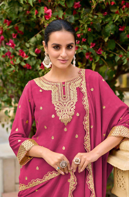 Pure Chinon Flared Palazzo Suit – Gota & Zari Embroidery | Eid 2025 & Bridal Trousseau