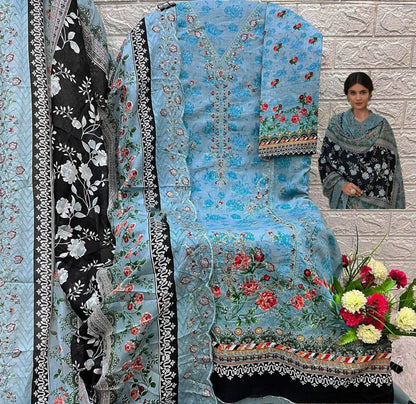 Heavy embroidered Suit with Embroidered Dupatta- Blue