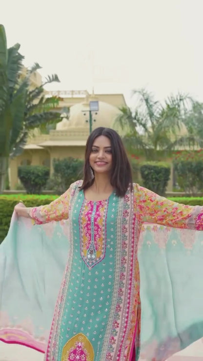 Pure Crepe Embroidered Suit Set