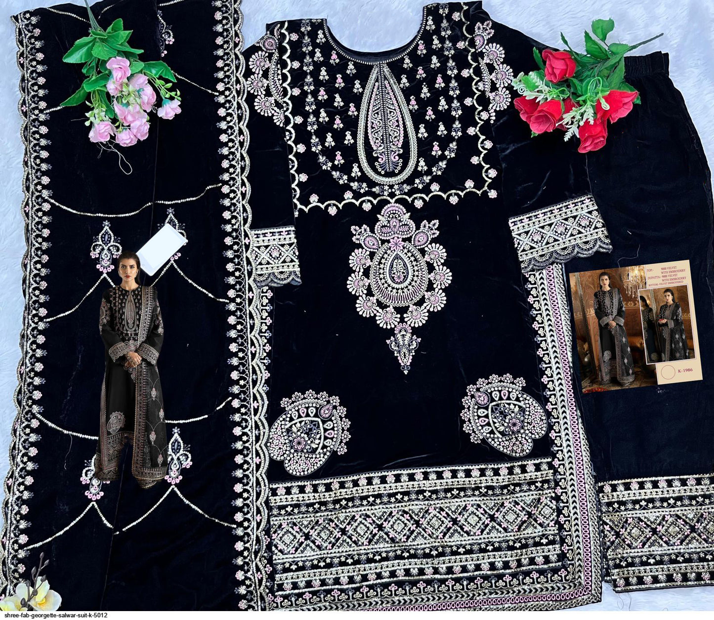 Black Unstitched Georgette Embroidered Suit – Organza Dupatta | Wedding & Festive Wear