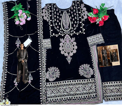 Black Unstitched Georgette Embroidered Suit – Organza Dupatta | Wedding & Festive Wear